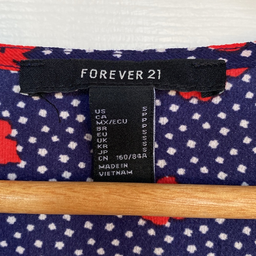 Forever 21 Navy Polka Dot Floral Mini Dress (S) - Picture 3 of 6